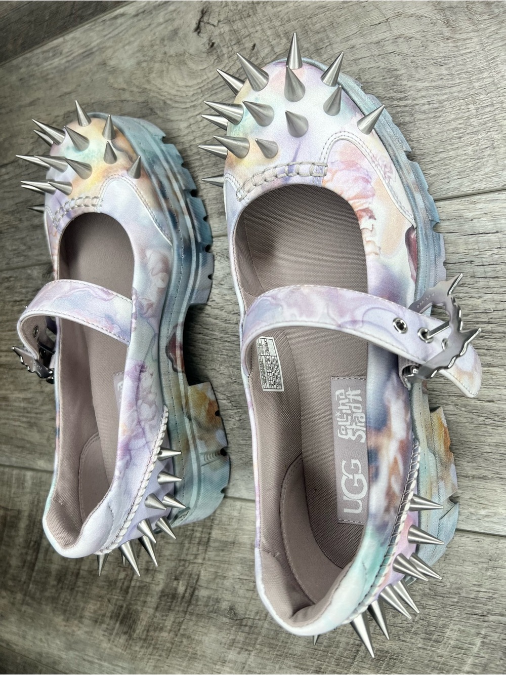 UGG Pastel Tie-Dye Mary Jane Flats with Silver Spiked Buckles - Picture 2 of 4